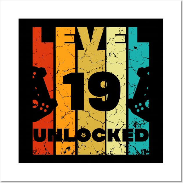 Level 19 Unlocked Retro Funny Video Game 19th Birthday Wall Art by Inkwork Otherworlds